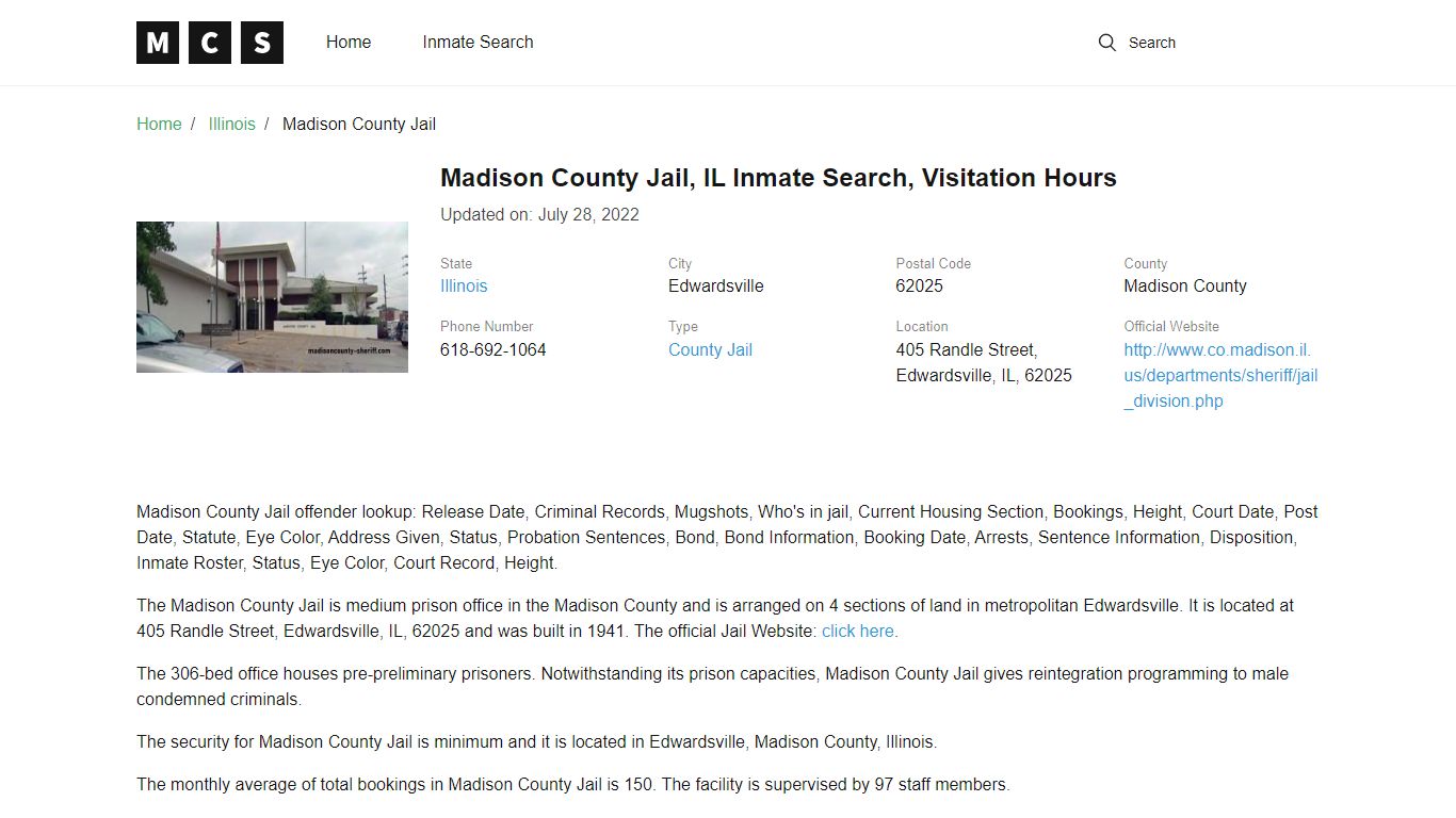 Madison County, IL Jail Inmates Search, Visitation Rules